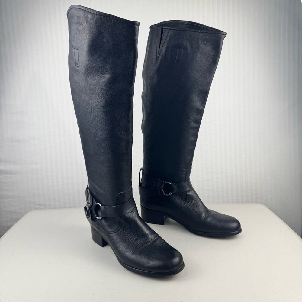 7 For All Mankind Black Leather Over the Knee Harness Riding Boots Women’s 10